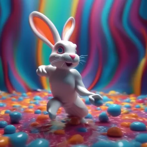 intricately detailed, color depth, dramatic, happy rabbit, Side light, colorful background objects deforming, melting, float, fold, spin, and stretch, sharp image, 4k, 8k,, Detailed and intricate, cinematographic, scale of colors, dramatic