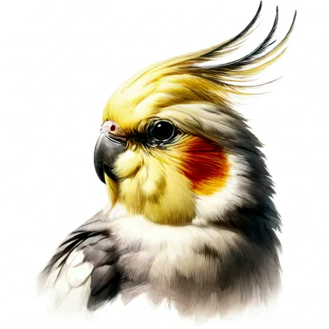 araffe with a yellow and white head and a red eye, cocky, cocky expression, yellow beak, digital art animal photo, hd illustrati...