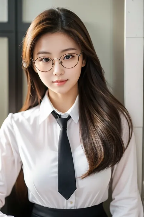 Han Julie is a young Korean woman in her 28s. Her hair is long in a dark blonde color. Her face is oval and marked by her large brown eyes, which carry a cold, unexpressive face. Her skin is radiant and clear, presenting an impeccable state of health and h...