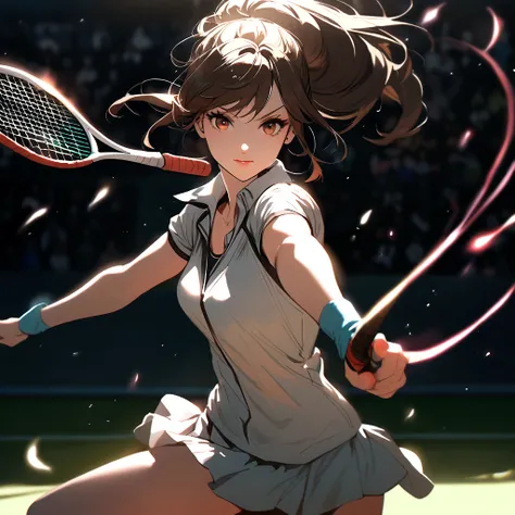 brunette, A pretty woman plays tennis