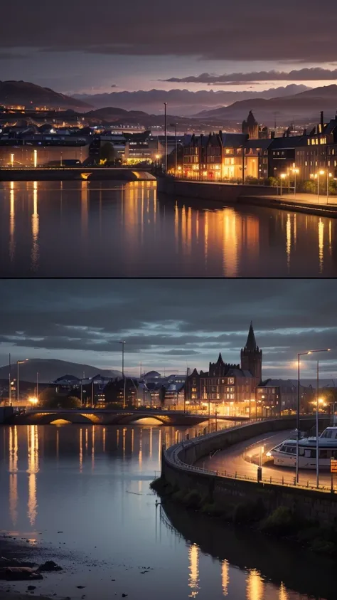 create a sober, dark image of the city of Dumbarton