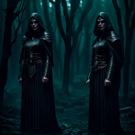 a necromancer worshiper of namira,stealthy assassin,dark fantasy,dark magic,magical ritual,dark energy,dark art,dark lord,dark forces,dark fantasy landscape,dark castle,dark woods,dark sky,dramatic lighting,moody atmosphere,cinematic,highly detailed,digita...