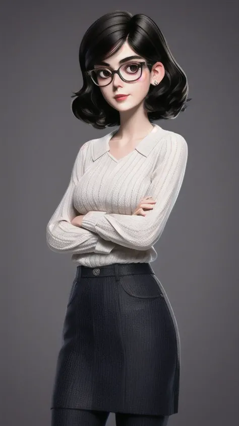 woman short Chanel dark hair, with glasses, she is a psychologist