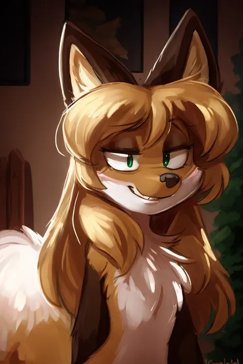 Kinky smiling, uploaded the e621, by Kenket, by waspsalad, by phluks, by zero-sum, beautiful and detailed, woman (((female))) ((anthro)) Fox, (Averi, Fox girl), cinematic lighting, Fox, (anthro, fluffy fur, character focus:1.1), anthro fox girl, body fur, ...