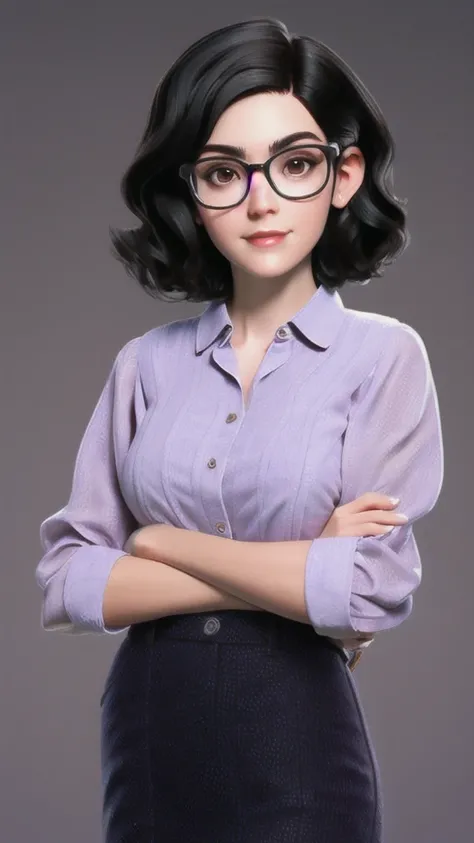 woman short Chanel dark hair, with glasses, she is a psychologist, sexy