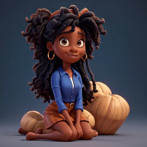 Cartoon character of a black woman in a blue shirt with dark brown eyes, long curly hair, an animated character, stylized character, animation style rendering, 3d stylized, Arnold Maya rendering, Stylized 3D rendering, toon render screenshot, 3d character,...