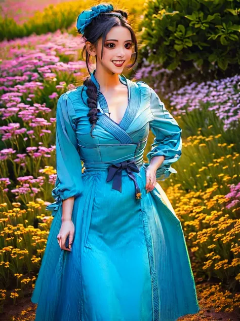 best quality, high_resolution, distinct_image, detailed background ,girl, hanbok,flower,garden,moon, night,dutch angle, wide shot, crown,  