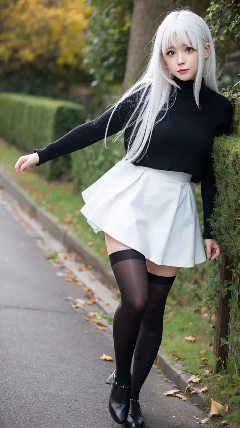 Girl with white hair and black tights