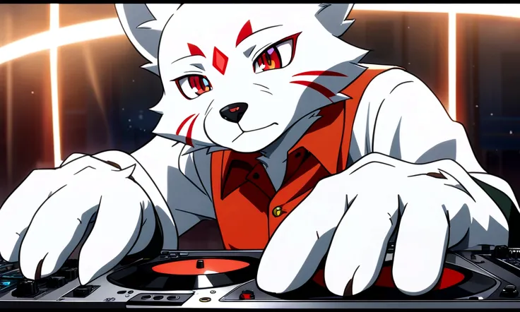 furry style, anime style, Red eyes, dj, emotions