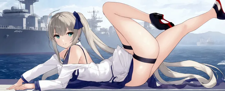 bremerton, Azur Lane, raising her leg up, stretching her leg seductively