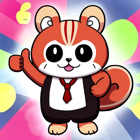 Cartoon squirrel holding board thumbs up, 1024x1024, mascot, ilustrações de mascot, cute cartoon character, mascot do ensino médio,Wear clothes，Background transparent 