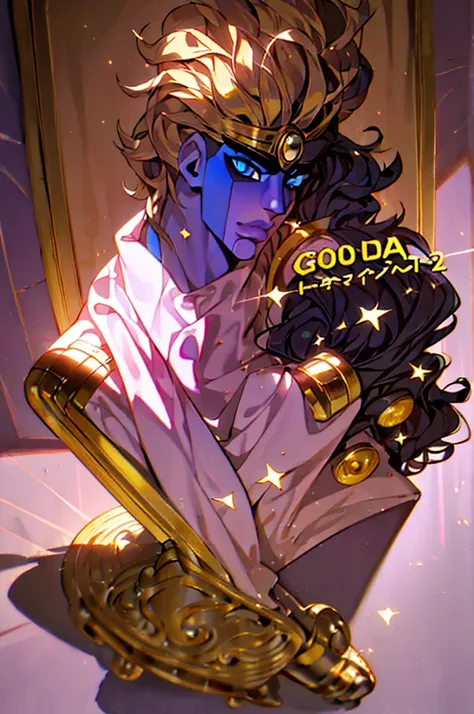 1chareter,solo,star platinum-jojos bizarre adventure,(starplatinumjojo), soft purple and blue skin, long wavy hair, black leathe...