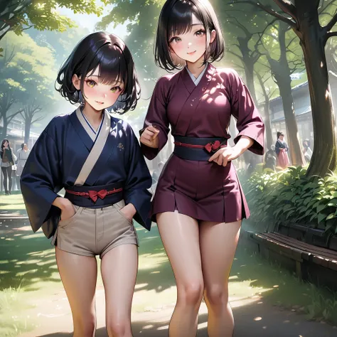 (((masterpiece))), (((Full body photo)))， (Two beautiful Japan women, classmate, Landscape and innocence，cute) ，Ultra-high resolution, Realistic, Very detailed, 8K,Highest quality, Very detailed, Detailed Background,thin,Very beautiful Japanese girl, Detai...