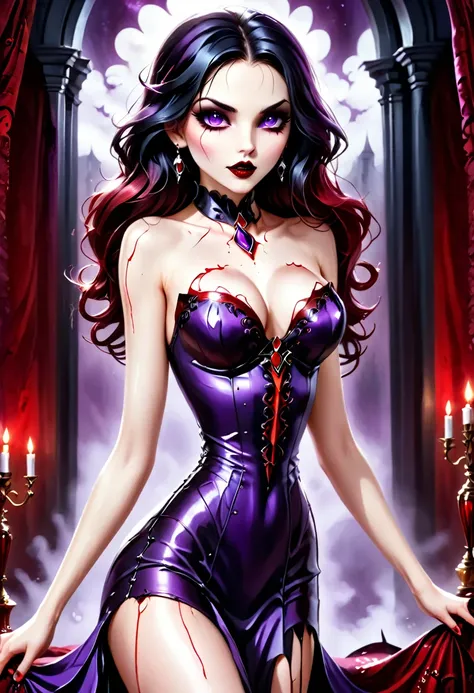 fantasy art deco (art deco: 1.5) A (black and white: 1.5) glamours (vampire: 1.5) model shot, RAW, award winning, of an exquisite beautiful 1solo female vampire, ultra feminine, full body, busty woman, most beautiful face ultra detailed face, long hair, wa...