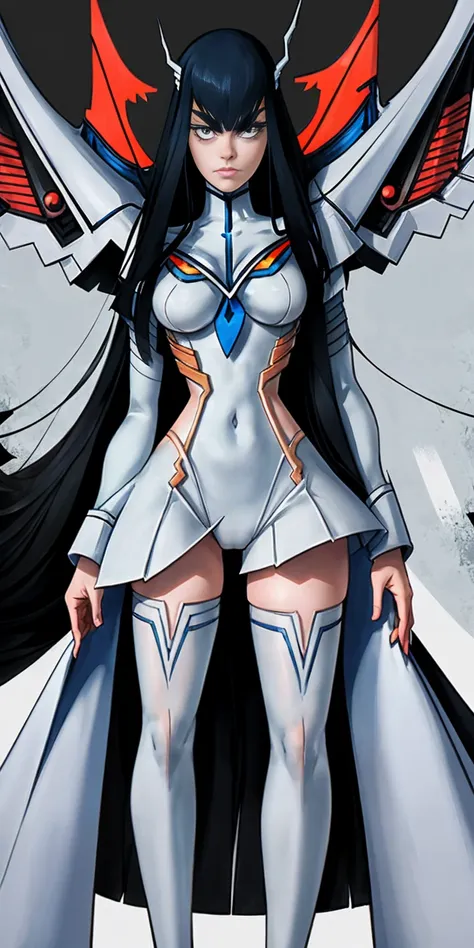 female Satsuki Kiryuin, Satsuki Kiryuin from Kill-la-Kill, mesh stockings, full height, bottom view, best quality, very detailed, ultra 8k resolution, 