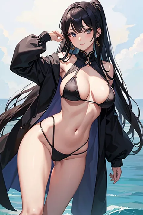 (8K, Highest quality, masterpiece: 1.2),
(Realistic, Realistic: 1.2),
Big BreastsのBeautiful Japanese Woman,
Tight waist, Thin thighs,
fit, High cut swimsuit.

detailed:
(超detailed: 1.3),
Her long, Black hair fluttering in the wind,
彼女のBig Breasts、,
Her tin...