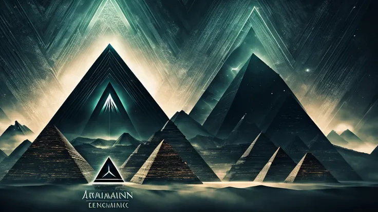 "Create a detailed and captivating background image with an Illuminati theme. Include elements like the all-seeing eye within a triangle, pyramids, and intricate geometric patterns. Use a dark and mysterious color palette with glowing accents to evoke a se...