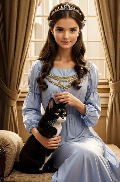 A princess with a cat in her hands
