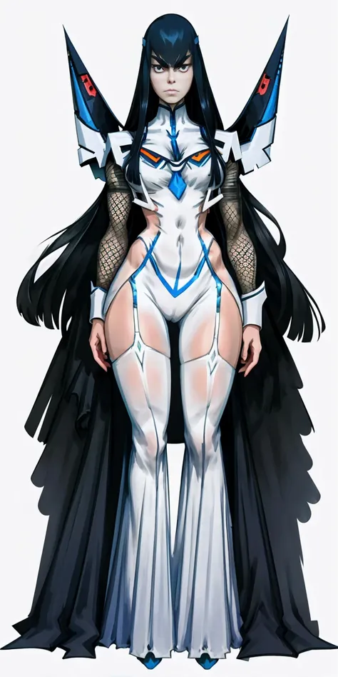 female Satsuki Kiryuin, Satsuki Kiryuin from Kill-la-Kill, mesh stockings, full height, bottom view, best quality, very detailed, ultra 8k resolution,portrait, full body, victorias clothing, long dress, knight, pants, black skin suit, plants, vest, polo sh...