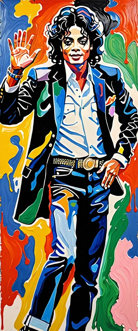 painting of Michael Jackson with a random color for face and hands, a pop art painting inspired by Francis Picabia, tumblr, neo-fauvism, peter driben, (by tom purvis), weird expressionist pose, baselitz, by tom purvis, fauvism style, fauvist, gouache on ca...