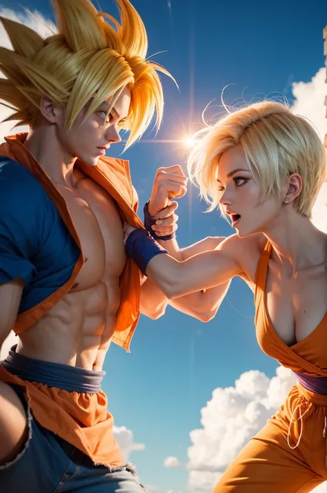 Goku versus blonde with short hair battle
