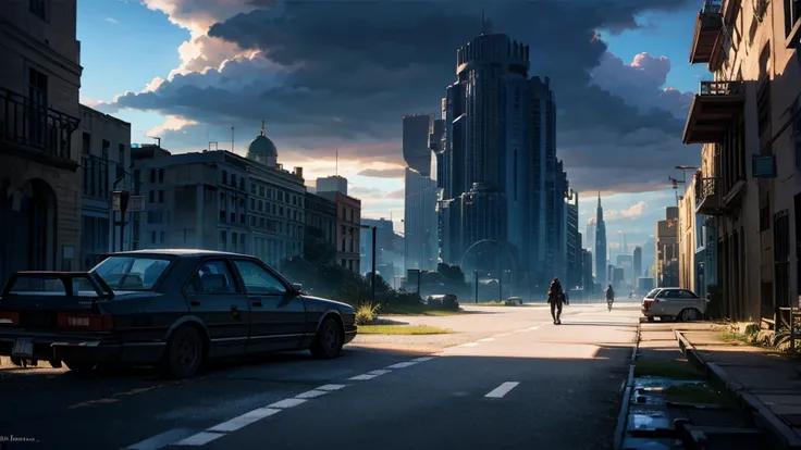 Make an RPG setting of an abandoned city. the city must be futuristic and have a dramatic air