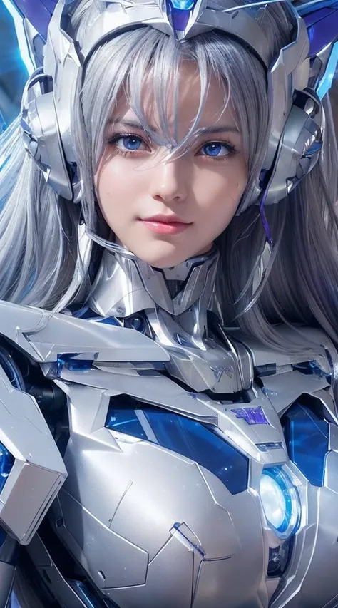 ((Extreme close up:1.6))、(((Lenses shining on both breasts:1.3)))、((Blue pillars of light radiate from both of his chests..:1.3))、break、(((Dynamic pose:1.8)))、smile、((8K)), ((32k)), ((Highest quality)), ((masterpiece)), ((超A high resolution)), ((Tmasterpie...