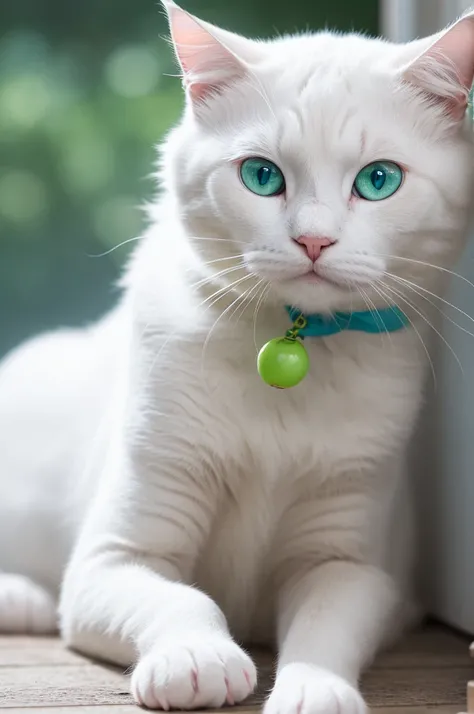 White cat with one blue and one green eye