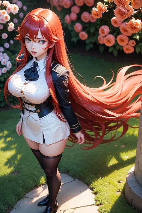 (rias gremory:1.1),beautiful detailed eyes,(schoolar uniform) com detalhes meticulosos,red hair falling down the back,long eyela...