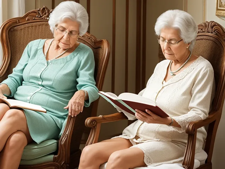 grandma catarina taking care of herself, taking a relaxing bath or reading a book in your favorite armchair.