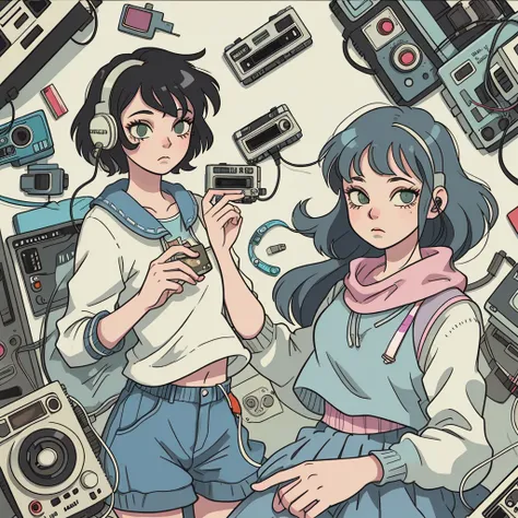 A person holding a cassette tape labeled ‘LOFI 1970-4,’ evoking a sense of nostalgia and retro music. The illustration style is reminiscent of manga or anime, with detailed hair and expressive line work.