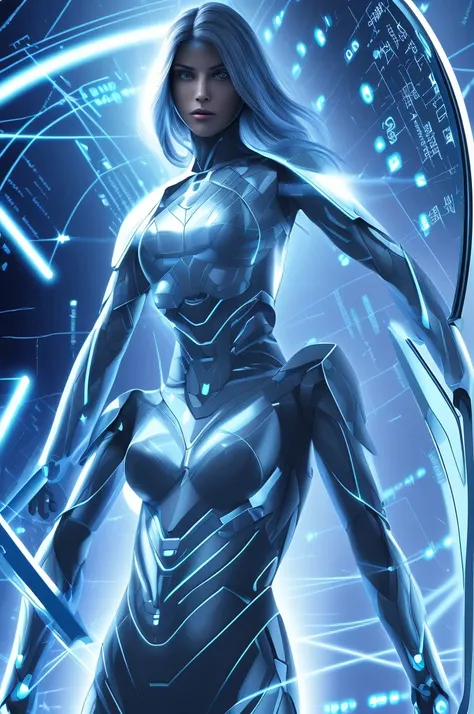 digital era in the background with genetic codes linked to Human DNA , with a person fighting technological false information, and a shield protecting.