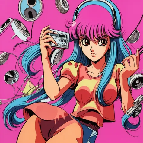 A person holding a cassette tape labeled ‘LOFI 1970-4,’ evoking a sense of nostalgia and retro music. The illustration style is reminiscent of manga or anime, with detailed hair and expressive line work.