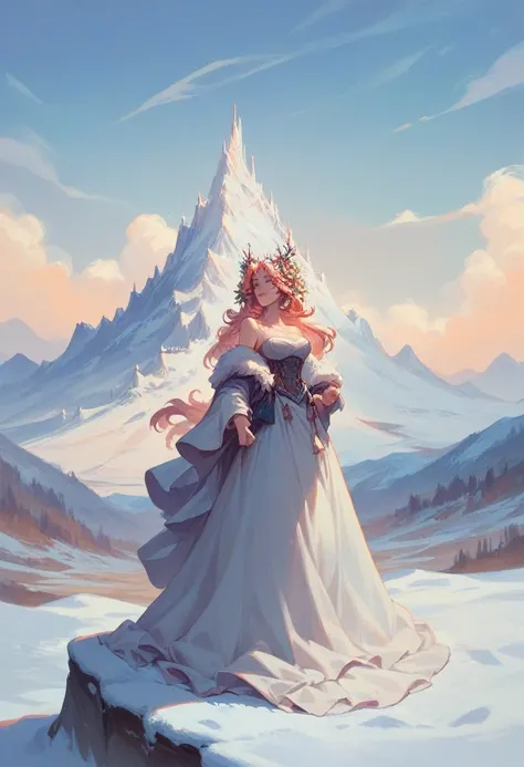 ((masterpiece)),Highest quality, figure, dark, One girl, In the wilderness,A tall mountain,Snow-capped mountains visible in the distance々, city, Beautiful attention to detail,  Beautiful detailed hair,