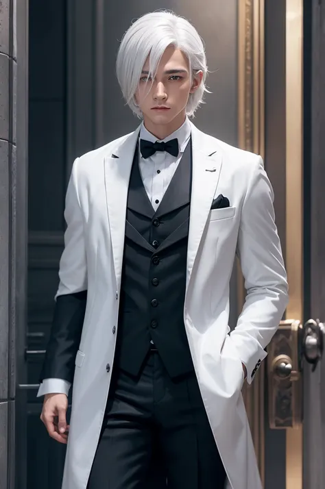 Play a wizard working in the ministry of magic with stylish white hair and formal clothes