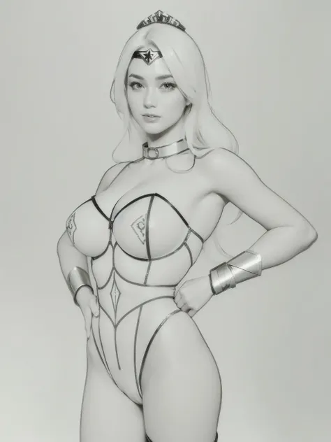 Super heroine, super lady, about 20 years old, pure white leotard, sexy Wonder Woman-style bustier, leotard battle suit, unparalleled beauty, graceful, elegant, pure, innocent, adorable, refreshing, smiling, incredibly attractive, amazingly beautiful woman...