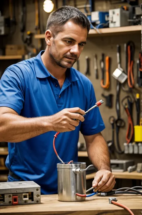 An electrician having his Smoko break at the workshop