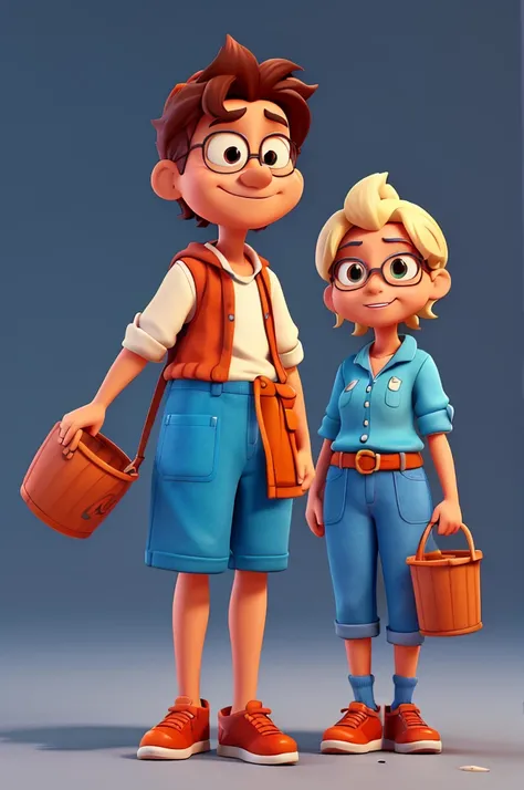 Two buckets cartoon character, animation character, stylized character, animation style rendering, 3d stylized,, Stylized 3D rendering, toon render screenshot, 3d character, 3d character, 