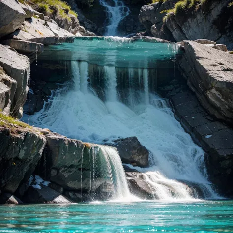 Crystal-clear mountain springs, glistening with pristine purity and shimmering like liquid diamonds as they cascade down jagged rocks, down the water is a big rave party with 100 people who dancing to the music, captivating all who behold them. This breath...