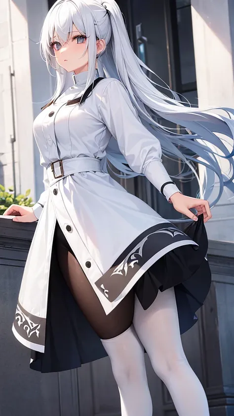 Girl with white hair and black tights