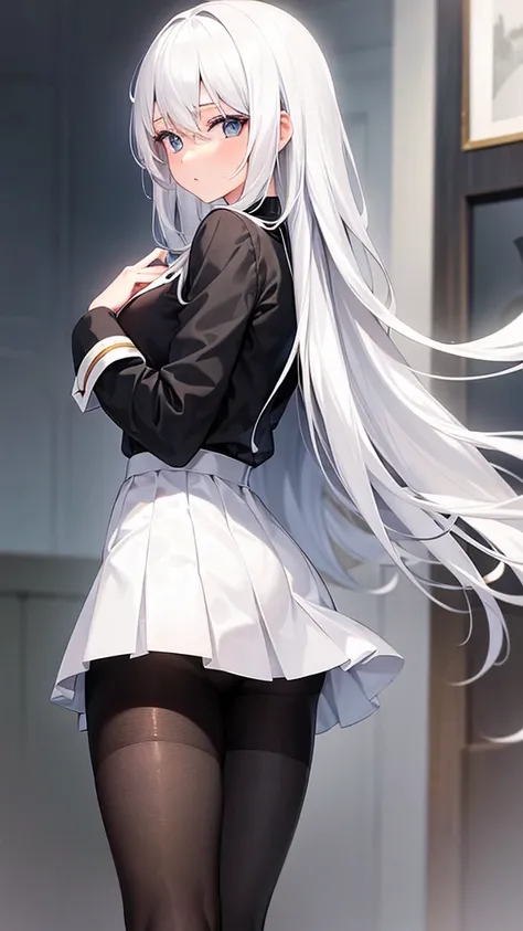 Girl with white hair and black tights