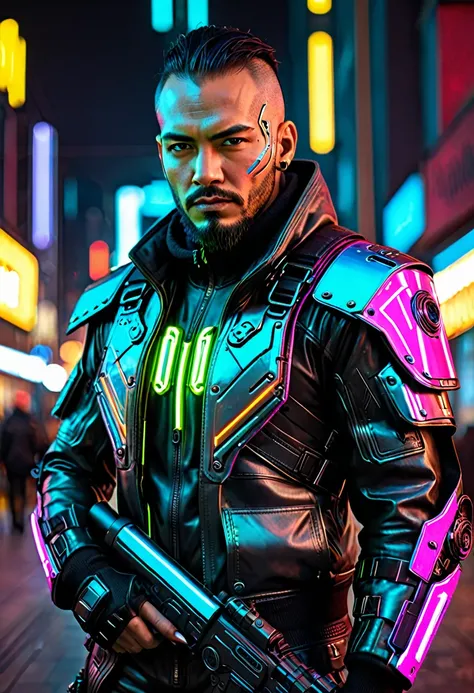 raw photo of person sks, muscular vanpire neon operator, militaristic cyberpunk futuristic neon, neo generation warrior, reflect...