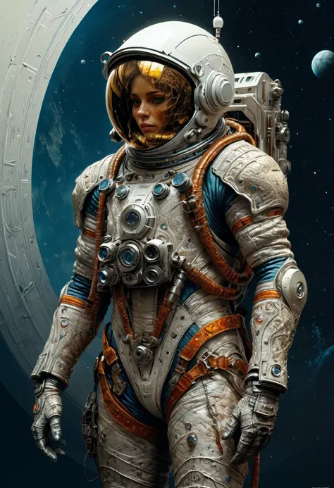 Astronaut, full body, by Karol_Bak, best quality, masterpiece, very aesthetic, perfect composition, intricate details, ultra-detailed, vivid colors