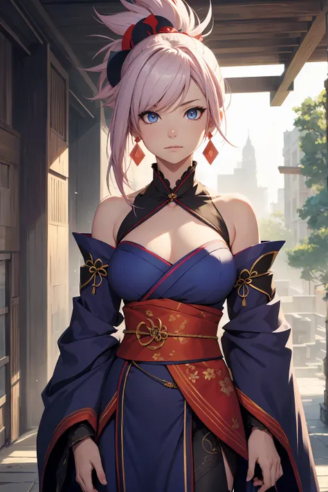 nsfw　(highest quality:1.5, high resolution, uhd, 4k, detailed lighting, shaders)miyamoto musashi asymmetrical hair, blue eyes, e...