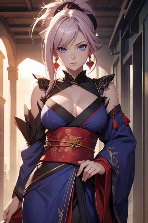 nsfw　(highest quality:1.5, high resolution, uhd, 4k, detailed lighting, shaders)miyamoto musashi asymmetrical hair, blue eyes, e...