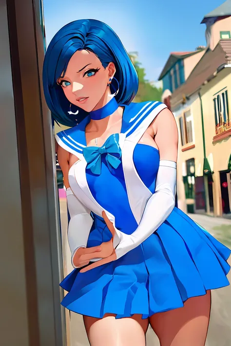 ​masterpiece, top-quality, hight resolution, mer1, tierra, sailor senshi uniform, leotard, blue sailor color, tierra, the bow, k...