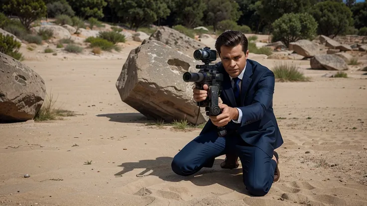 suit in shooting position
