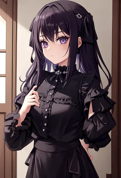 1 girl, gothic, wearing casual clothing, in a house