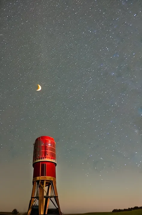 big kingdom, large spotlights, dark skies, red moon