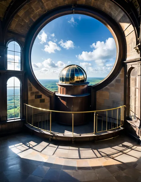 the 18th century telescope was located in an indoor observatory on the top floor of the building, with the sides of the circular...